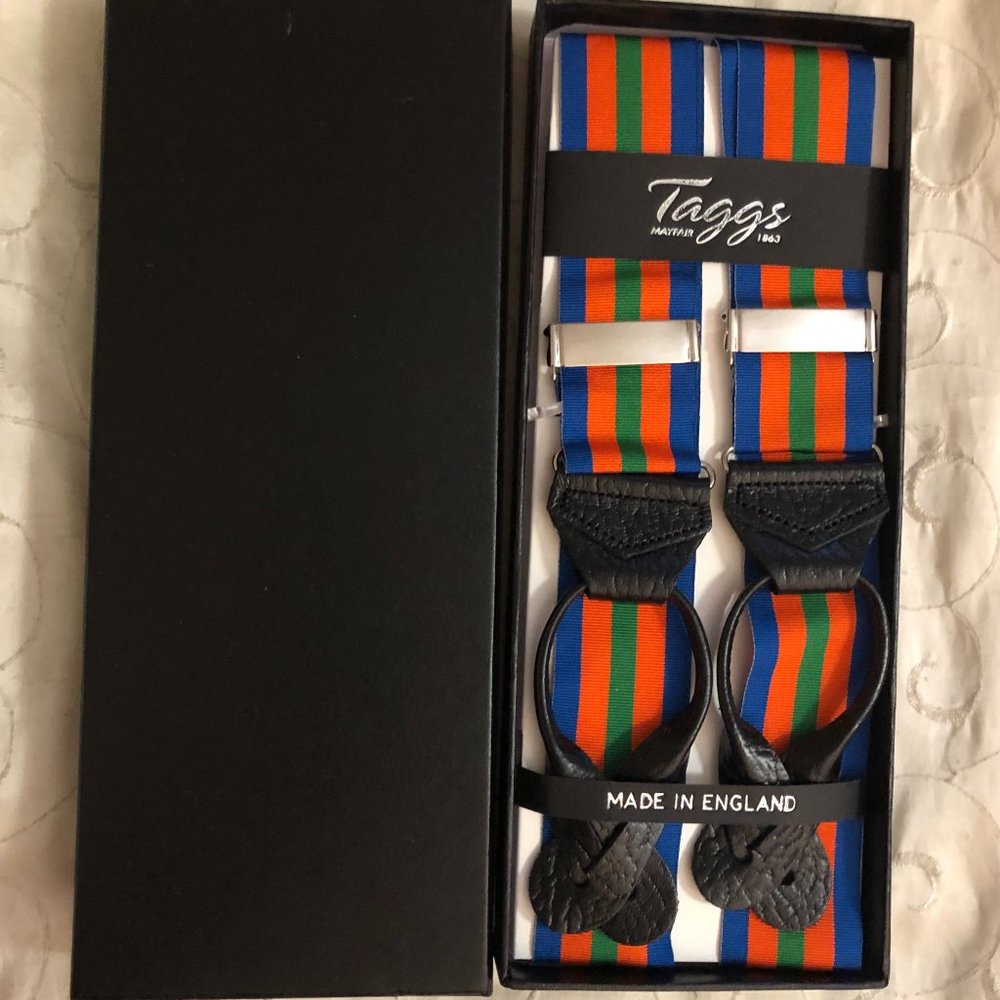 Taggs Braces Suspenders Blue Orange Green Stripes